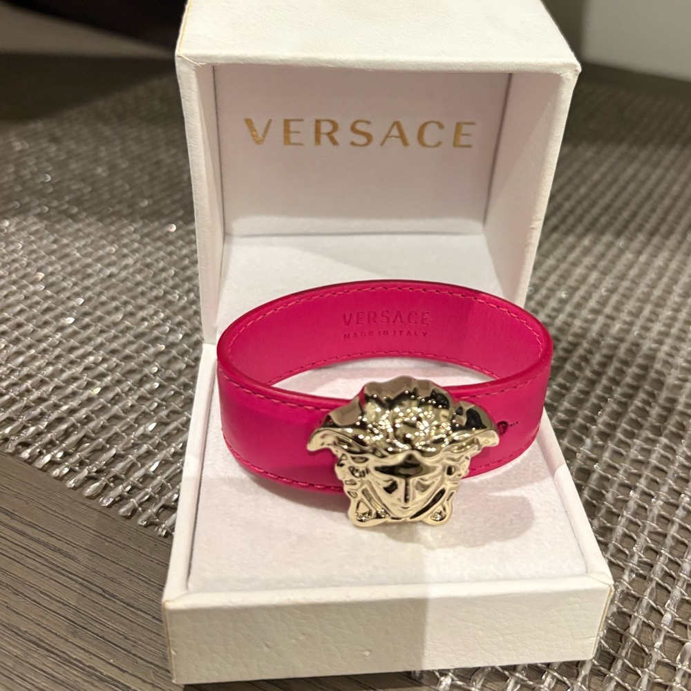 Versace Fuchsia Leather Bracelet with Gold Medusa- brand new